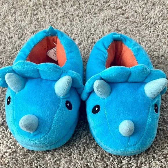 Blue Dinosaur Plush Slippers — Toddler Size 7/8 - Picture 1 of 2